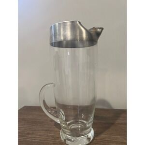 Mid Century Modern Silver Overlay Glass Pitcher Dorothy Thorpe Style VTG  Bar